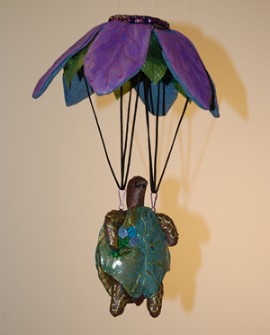 parachuting turtle sculpture
