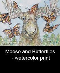Moose and Butterflies watercolor print