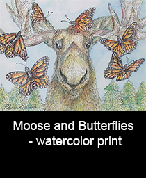 Moose and Butterflies watercolor print