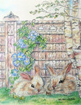 Rabbits with Blue Flowers